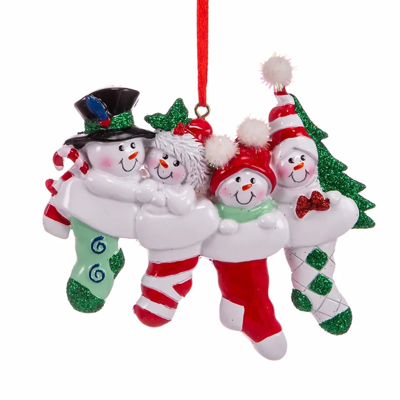 KSA Pack of 12 White and Red Snowman Stocking Family of Four Christmas Ornaments 3.75"